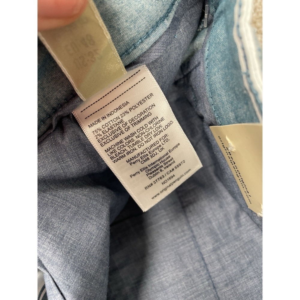 Original Penguin Slim Fit Stretch Shorts Chino 8" Inseam Mens Sz 32 Blue Stripe - Picture 7 of 10